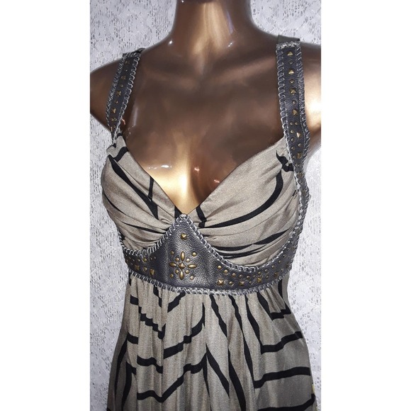 NWT Sky Sz Med Silk and Leather Gladiator Style Empire Waist Dress - Picture 3 of 10